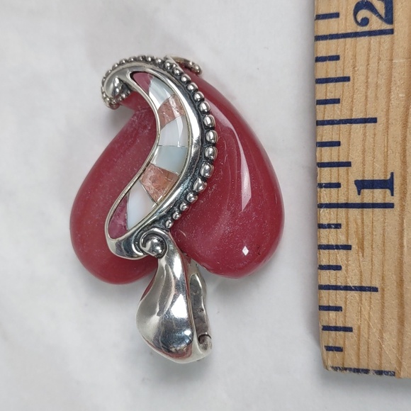 Carolyn Pollack Sterling Silver/Rhodonite Heart Enhancer Pendant - Picture 10 of 13